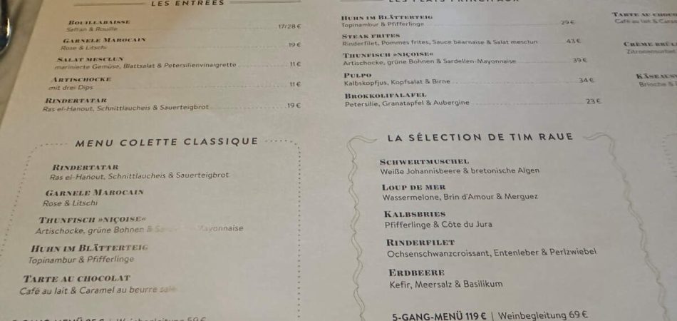 Brasserie Colette Speisekarte