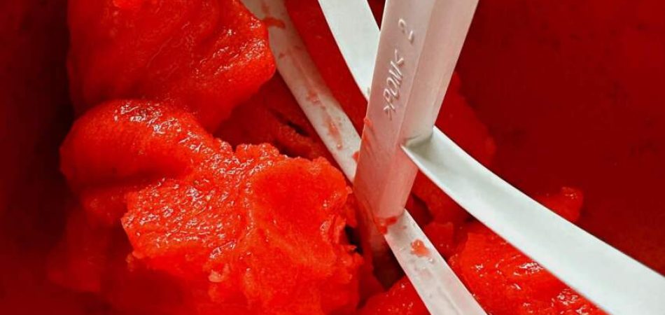 Erdbeer-Sorbet in der Eismaschine